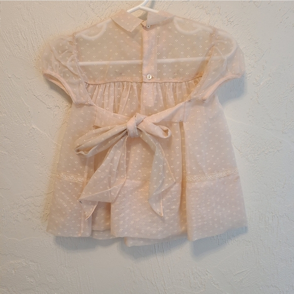 Vintage Embroidered Sheer Peach Swiss Dot Dress 6-12M - Picture 5 of 8